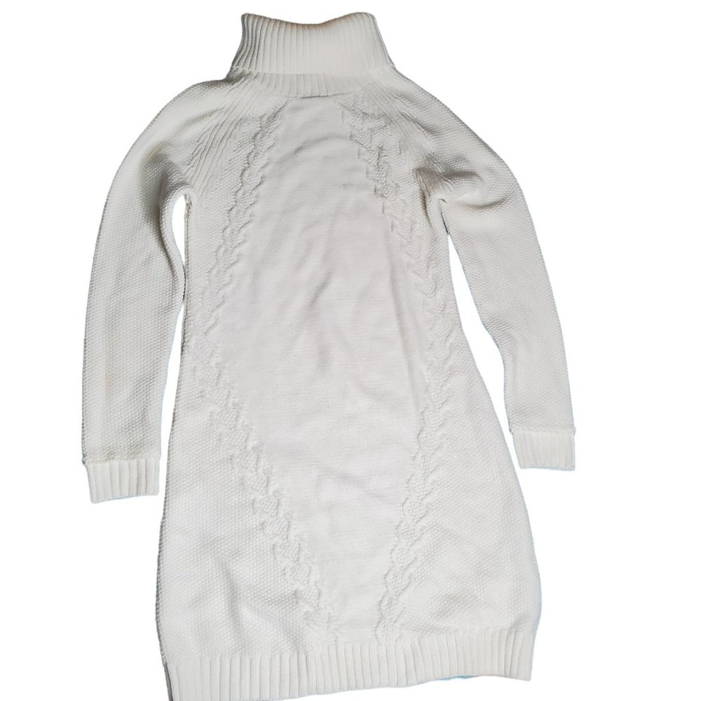 Eliza J Ivory Cable Knit Turtleneck Long Sleeve Pullover Sweater Dress S 4 6